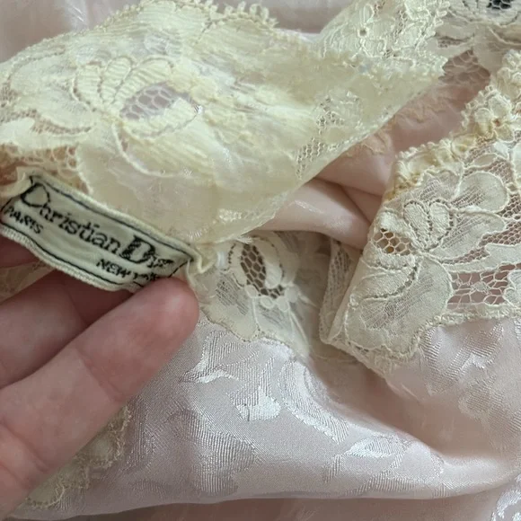 VTG Christian Dior Lingerie Set ILGWU lace patterned baby pink old Hollywood - Picture 8 of 13